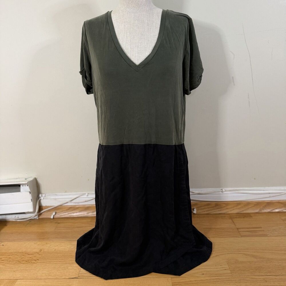 Anthropologie Dolan Left Coast Colorblock Dress Olive Green Black V-Neck M Cozy
